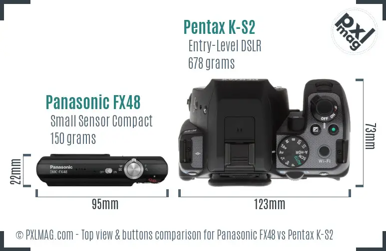 Panasonic FX48 vs Pentax K-S2 top view buttons comparison