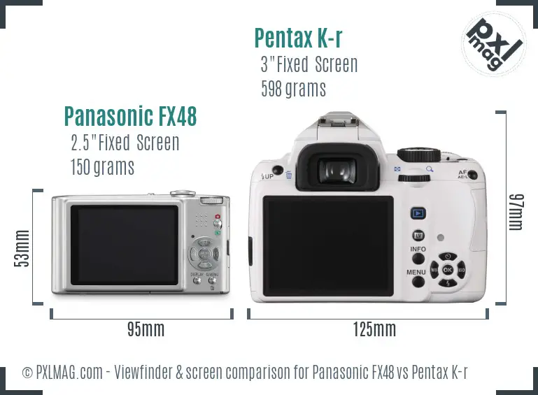Panasonic FX48 vs Pentax K-r Screen and Viewfinder comparison