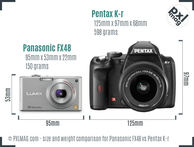 Panasonic FX48 vs Pentax K-r size comparison
