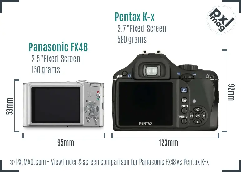 Panasonic FX48 vs Pentax K-x Screen and Viewfinder comparison