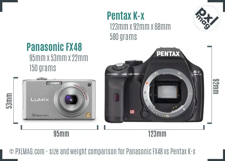 Panasonic FX48 vs Pentax K-x size comparison