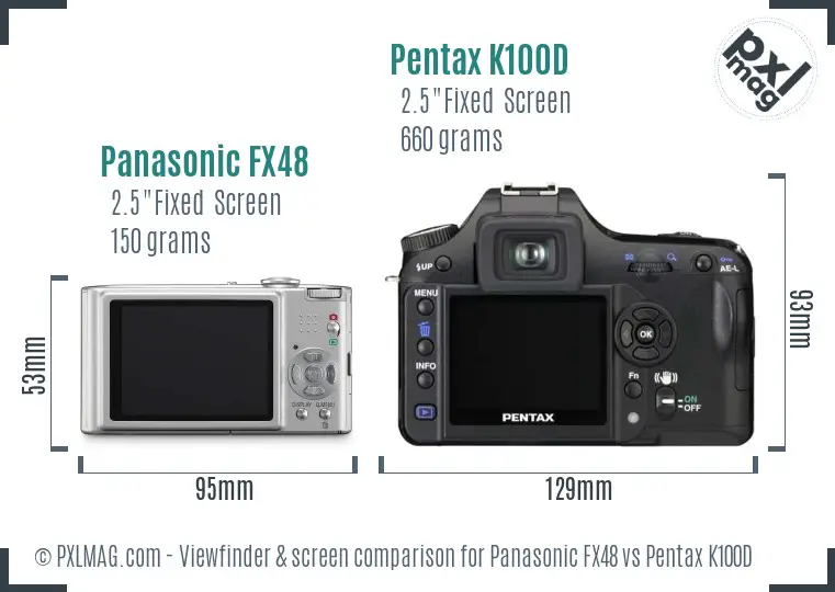 Panasonic FX48 vs Pentax K100D Screen and Viewfinder comparison