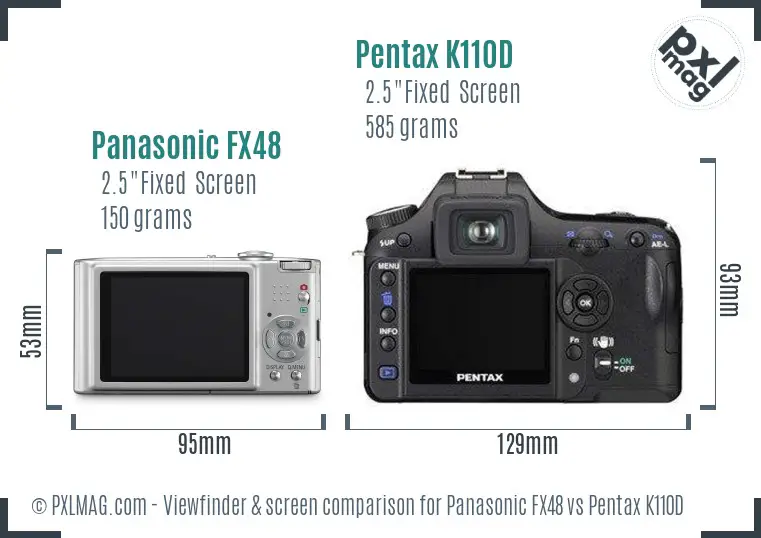 Panasonic FX48 vs Pentax K110D Screen and Viewfinder comparison
