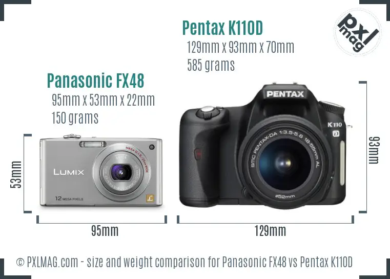Panasonic FX48 vs Pentax K110D size comparison