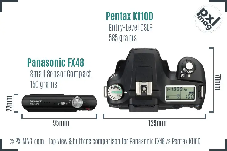 Panasonic FX48 vs Pentax K110D top view buttons comparison