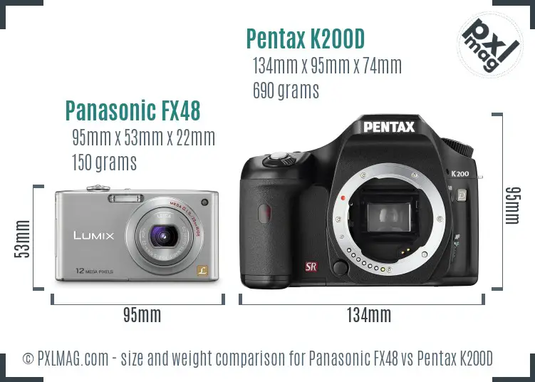 Panasonic FX48 vs Pentax K200D size comparison