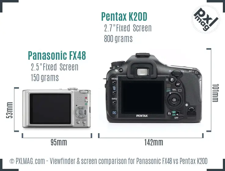 Panasonic FX48 vs Pentax K20D Screen and Viewfinder comparison