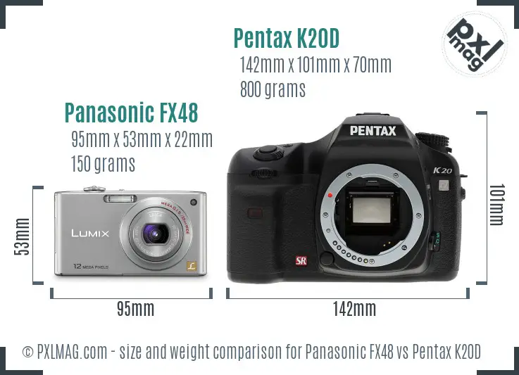 Panasonic FX48 vs Pentax K20D size comparison