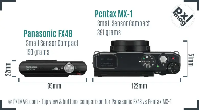 Panasonic FX48 vs Pentax MX-1 top view buttons comparison