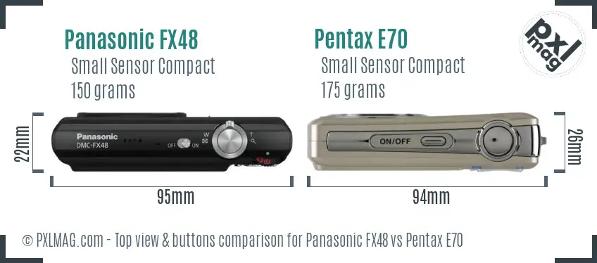 Panasonic FX48 vs Pentax E70 top view buttons comparison