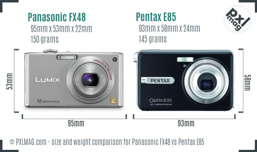 Panasonic FX48 vs Pentax E85 size comparison
