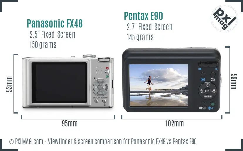 Panasonic FX48 vs Pentax E90 Screen and Viewfinder comparison