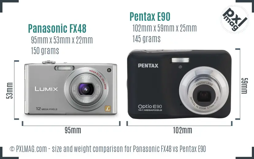 Panasonic FX48 vs Pentax E90 size comparison