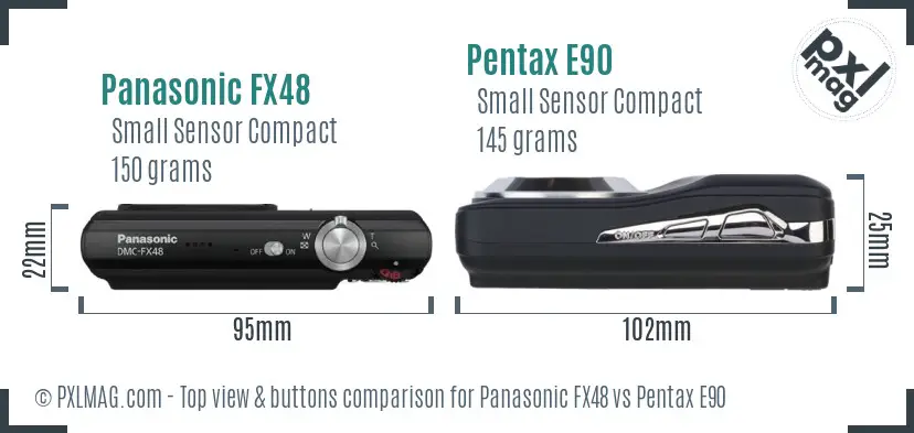 Panasonic FX48 vs Pentax E90 top view buttons comparison
