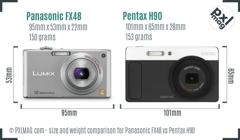 Panasonic FX48 vs Pentax H90 size comparison