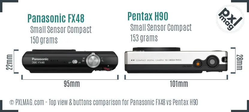 Panasonic FX48 vs Pentax H90 top view buttons comparison