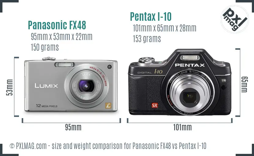 Panasonic FX48 vs Pentax I-10 size comparison