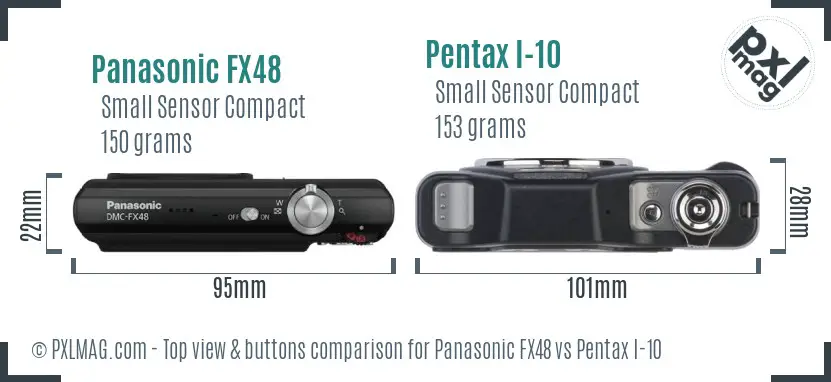 Panasonic FX48 vs Pentax I-10 top view buttons comparison