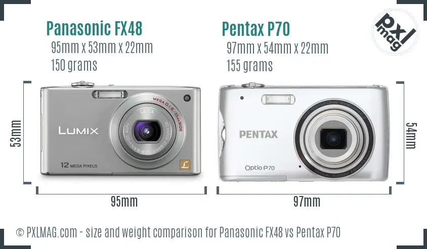 Panasonic FX48 vs Pentax P70 size comparison