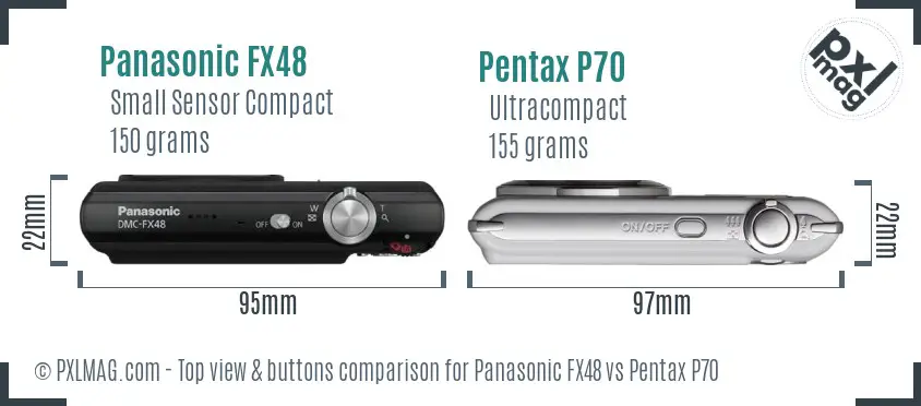 Panasonic FX48 vs Pentax P70 top view buttons comparison