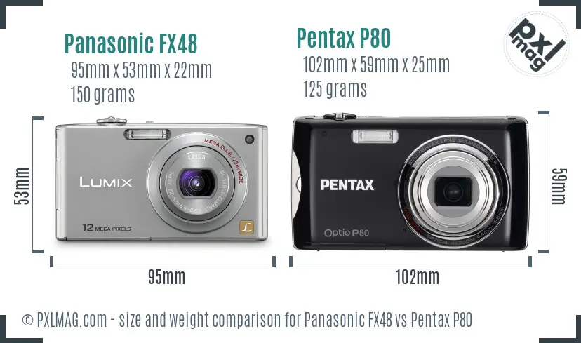 Panasonic FX48 vs Pentax P80 size comparison