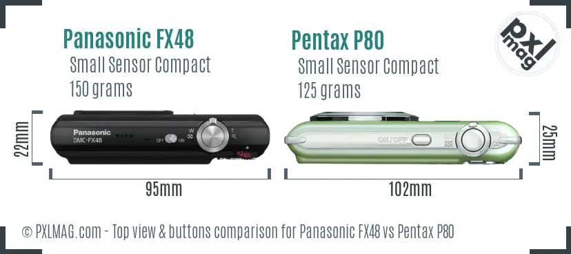 Panasonic FX48 vs Pentax P80 top view buttons comparison
