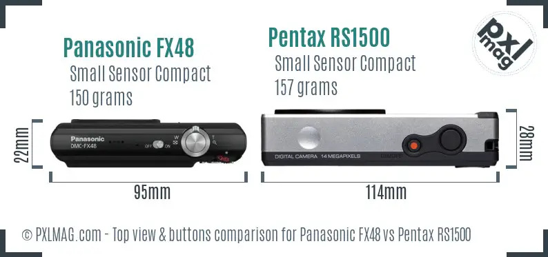 Panasonic FX48 vs Pentax RS1500 top view buttons comparison