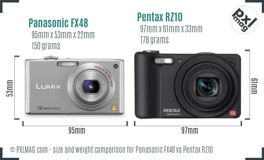 Panasonic FX48 vs Pentax RZ10 size comparison