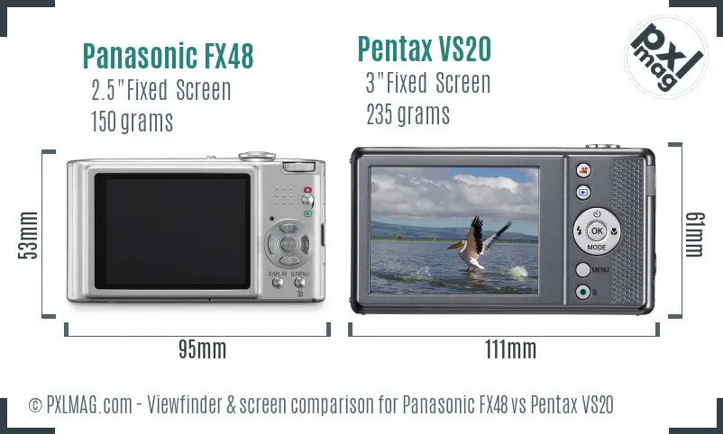 Panasonic FX48 vs Pentax VS20 Screen and Viewfinder comparison