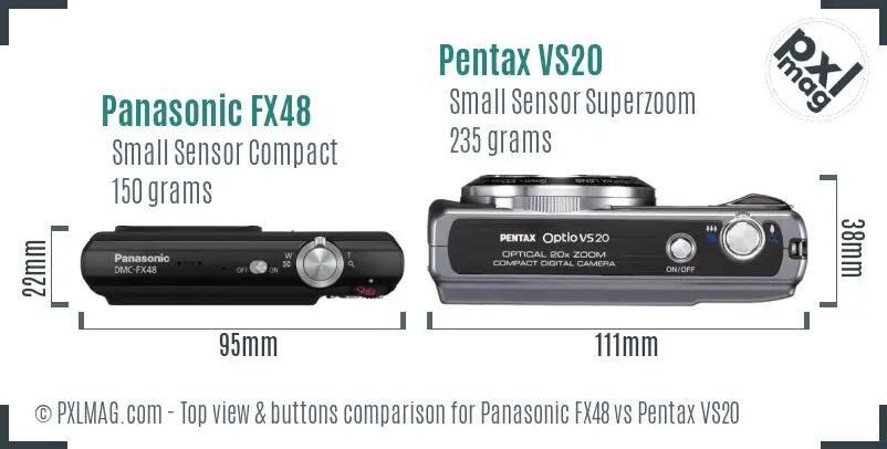 Panasonic FX48 vs Pentax VS20 top view buttons comparison
