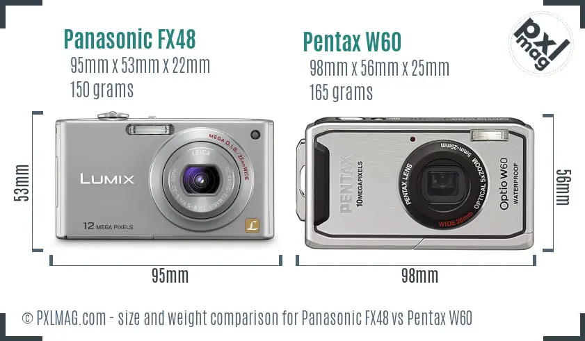 Panasonic FX48 vs Pentax W60 size comparison