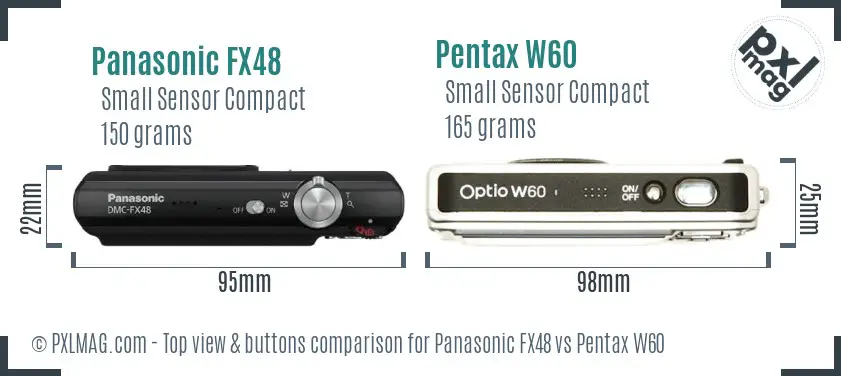 Panasonic FX48 vs Pentax W60 top view buttons comparison