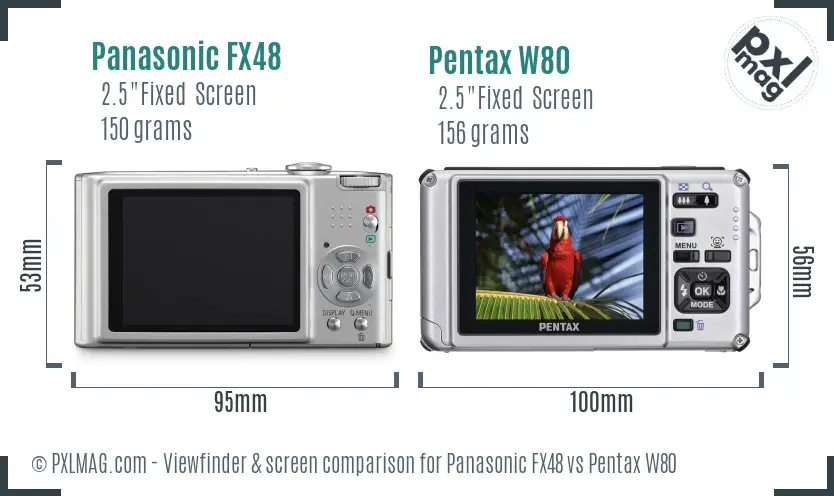 Panasonic FX48 vs Pentax W80 Screen and Viewfinder comparison