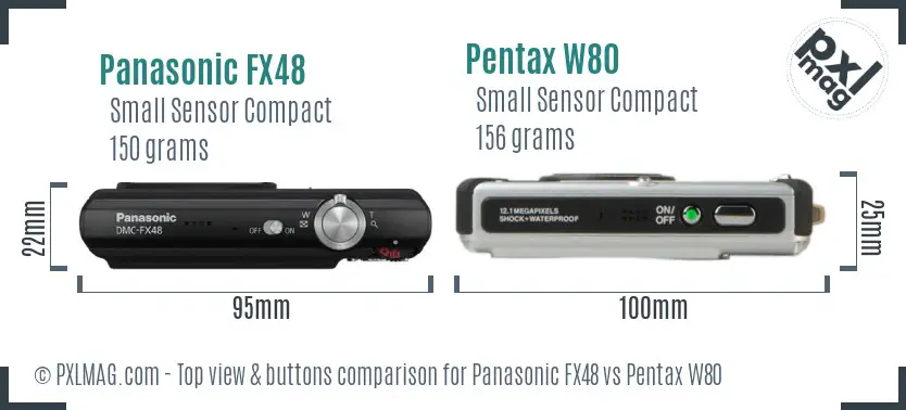 Panasonic FX48 vs Pentax W80 top view buttons comparison