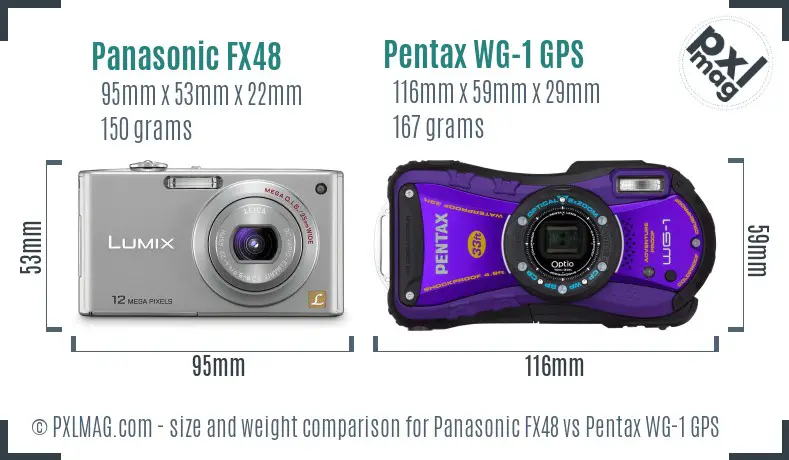 Panasonic FX48 vs Pentax WG-1 GPS size comparison