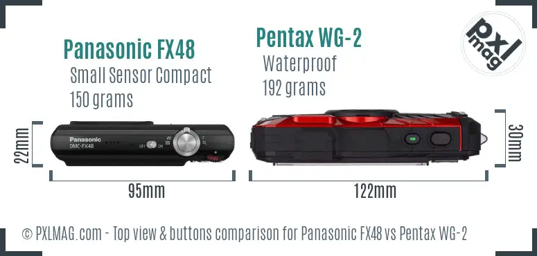 Panasonic FX48 vs Pentax WG-2 top view buttons comparison