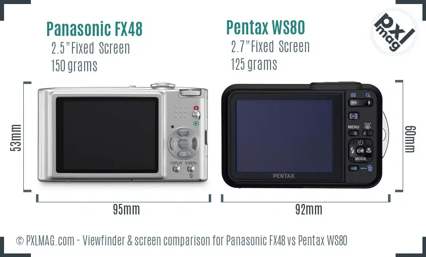 Panasonic FX48 vs Pentax WS80 Screen and Viewfinder comparison
