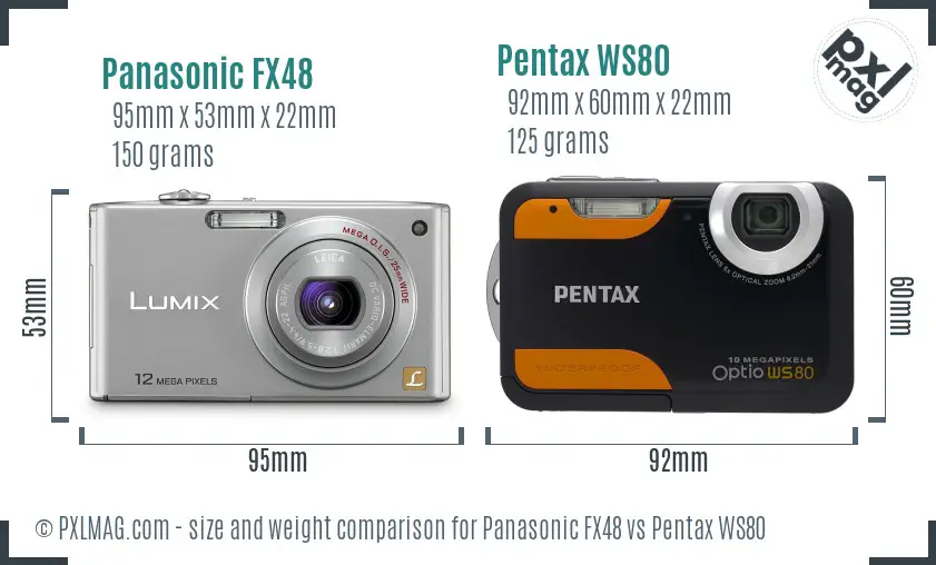 Panasonic FX48 vs Pentax WS80 size comparison
