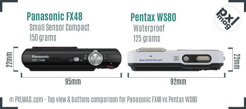 Panasonic FX48 vs Pentax WS80 top view buttons comparison