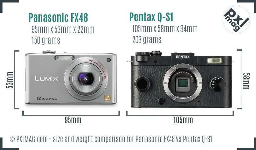 Panasonic FX48 vs Pentax Q-S1 size comparison