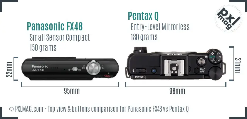 Panasonic FX48 vs Pentax Q top view buttons comparison
