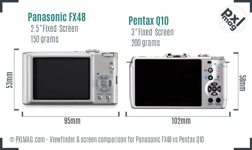 Panasonic FX48 vs Pentax Q10 Screen and Viewfinder comparison