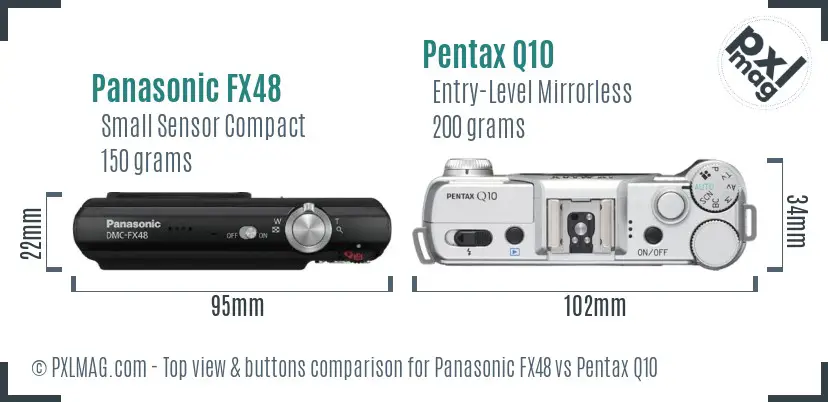 Panasonic FX48 vs Pentax Q10 top view buttons comparison