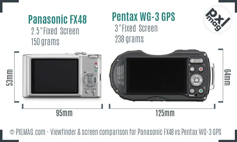 Panasonic FX48 vs Pentax WG-3 GPS Screen and Viewfinder comparison