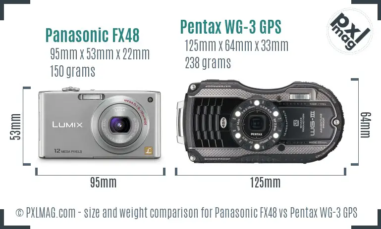 Panasonic FX48 vs Pentax WG-3 GPS size comparison