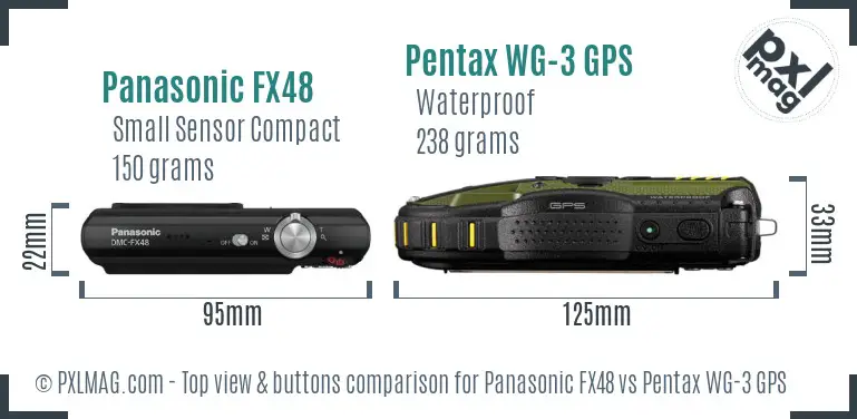 Panasonic FX48 vs Pentax WG-3 GPS top view buttons comparison