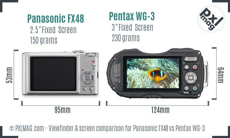 Panasonic FX48 vs Pentax WG-3 Screen and Viewfinder comparison