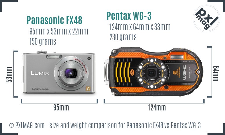Panasonic FX48 vs Pentax WG-3 size comparison