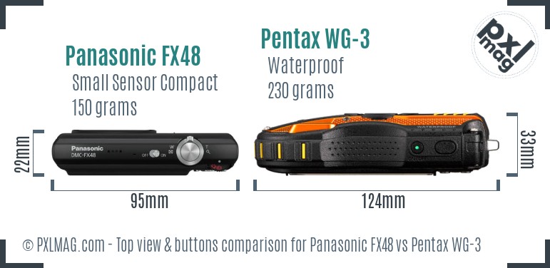 Panasonic FX48 vs Pentax WG-3 top view buttons comparison