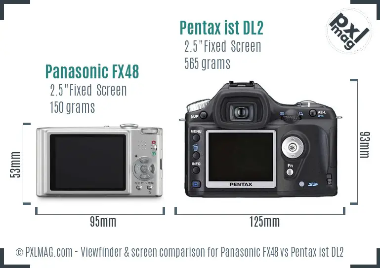 Panasonic FX48 vs Pentax ist DL2 Screen and Viewfinder comparison